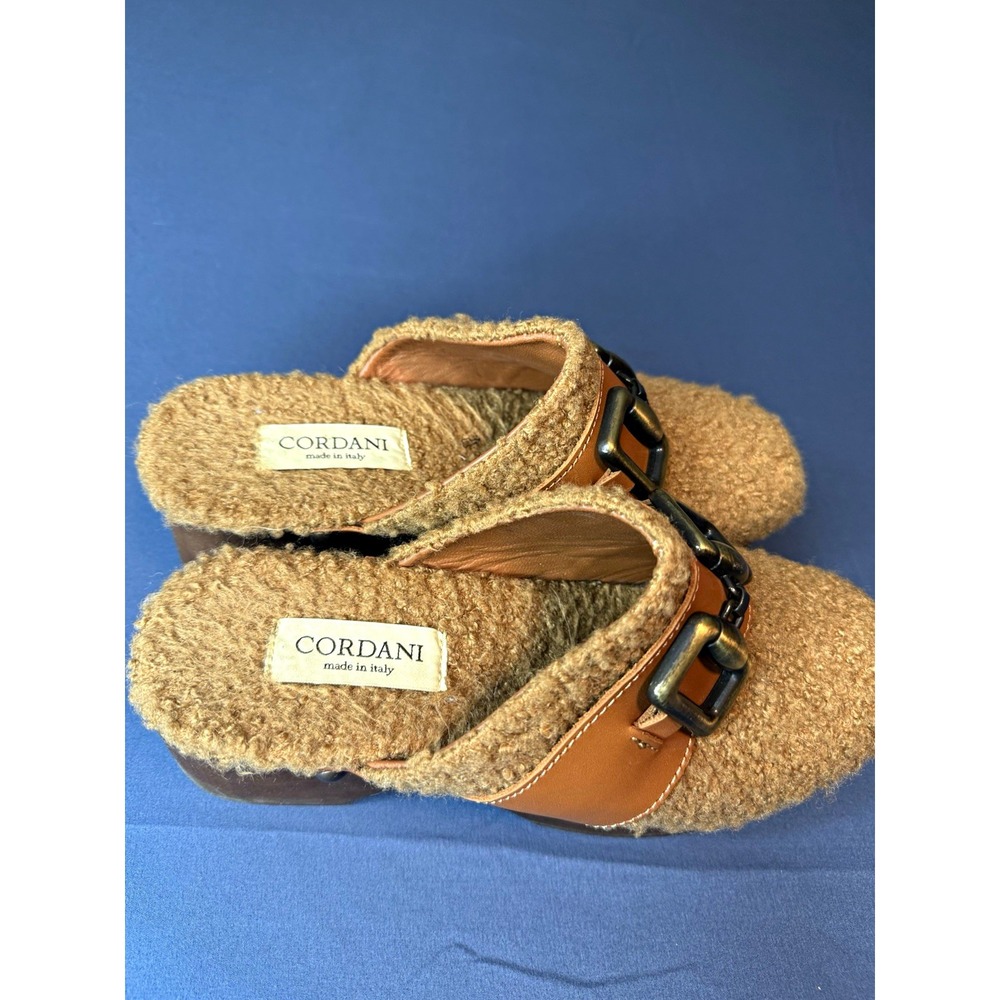 Cordani Winona Clogs Women's 38 US 7.5/8 Brown Faux Shearling Leather Buckle